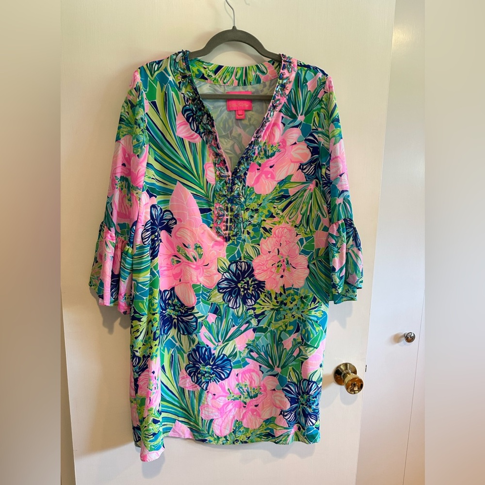 Lily Pulitzer Elenora Bell-Sleeve Silk Shift Dress